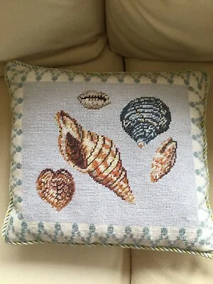 Vintage Handstitched Needle Point Coastal Beach Sea Shell Pillows W/ Velvet Back • $70