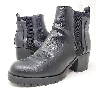 MIA Noland Black Soft Faux Leather Platform Ankle Boots 9 M Lug Sole Chunky Heel • $38.95