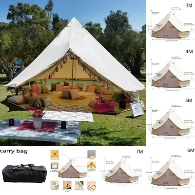 $443.90 • Buy Bell Tent 3M 4M 5M 6M 7M Safari Yurt Waterproof Canvas Glamping Camping Outdoors
