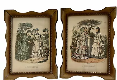 Antique  Set Of 2 La Mode Illustree Paris Fashion Plate Prints Litho Wood Framed • $28.57