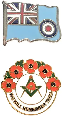 £9.99 • Buy Small Royal Air Force RAF Ensign Badge And Masonic We Will Remember Enamel Badge