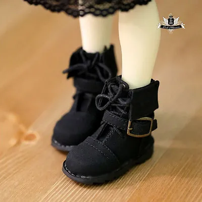 1/4 BJD Shoes MSD Super Dollfie Black Nubuck Leather Boots MID DOD LUTS Dollmore • $14.99