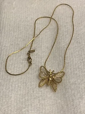 Lovely Monet Vintage Gold Tone Butterfly Pendant Necklace • $13