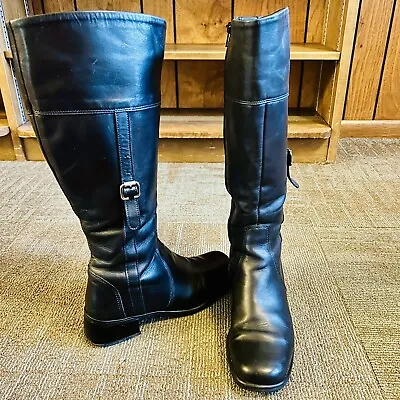 La Canadienne Black Leather Vertical Buckle Knee High Waterproof Boots Size 8M • $89.95