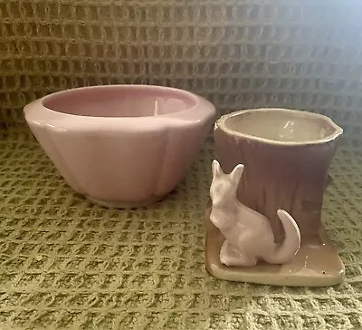 2) Planters - 1950’s MORTON Pottery- Tree Stump W/KANGAROO & Belmar 310 USA Pink • $16