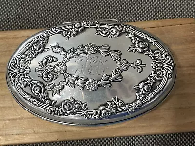 Antique Sterling Silver Oval Box Repousse Flowers & Swag Decoration BB Monogram • $375