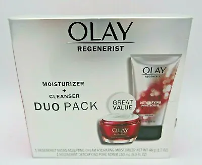Olay Regenerist Micro Sculpting Cream And Detox Pore Scrub Combo Pack New In Box • $18.99