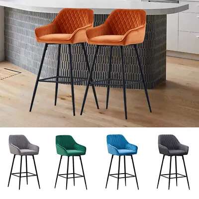 £79.99 • Buy 1/2X Bar Stools Velvet Metal Legs Breakfast Stools Kitchen Padded Chairs Home UK