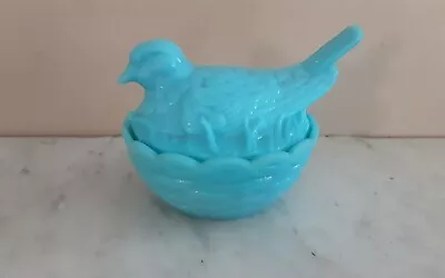 Vtg Robin Egg Blue Robin On Nest Blue Milk Candy Dish • $24