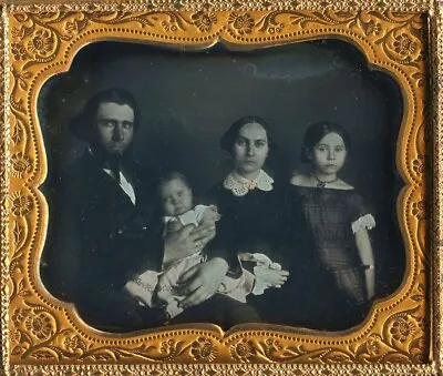 Mom Dad Baby Cautious Young Girl Red Dress Tinting Sixth Plate Daguerreotype • $40