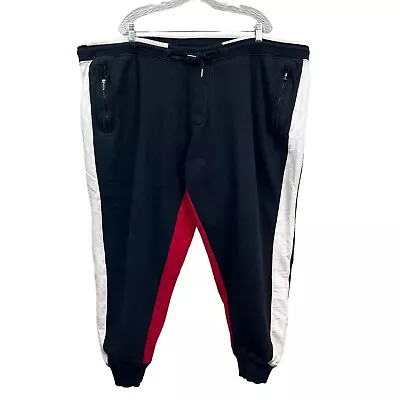 Sean Jean Jogger Pants Drawstring Waist Tapered Ribbed Hem Black Red Men Sz 4XL • $23.99