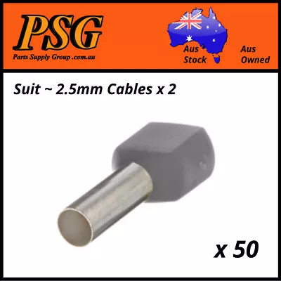 Cable Ferrules TWIN 2.5mm2 X 50 Pack Bootlace Pin Crimps Wire Sleeves • $11.50