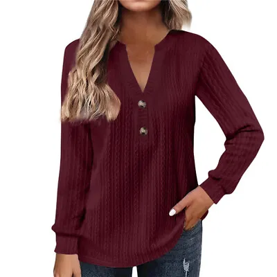 Ladies Jumper Top V Neck Pullover Women Loose Long Sleeve Casual Work Tops • £12.99