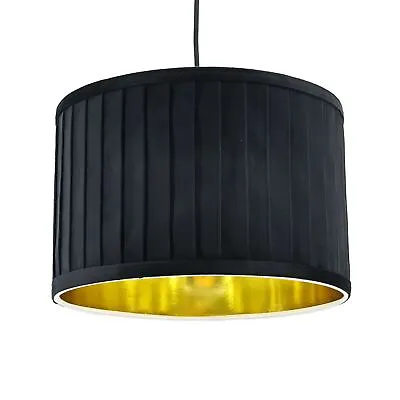 Black Pleated Velvet Gold Inner 30cm Ceiling Light Pendant Shade Lampshade • £19.99