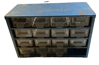 Vtg Denmark Blue Metal Industrial Garage Storage Cabinet 16 Drawers Resd • $27
