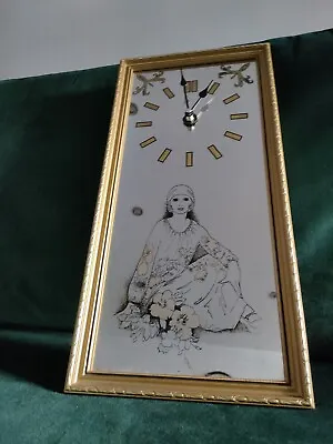 Vintage Mucha Style Framed Mirror Clock With Pretty Art Nouveau Lady • £54.99