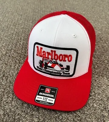 Marlboro Championship Racing Team Hat F1  SnapBack Mesh Cap Handcrafted To Order • $32