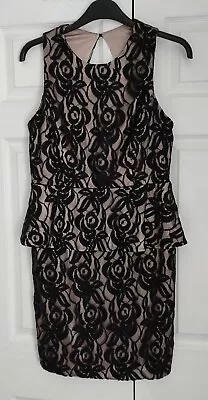 Women's Escape Black Lacy/Flesh Lining Sleeveless Party/Evening Dress Size 14 • £3.99