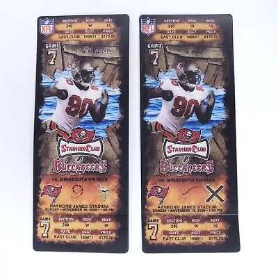 NFL Stadium Club Buccaneers Vikings Tickets Gaines Adams November 16 2008 • $49.97