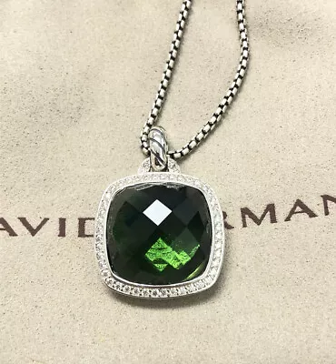 David Yurman Silver Albion 17mm Prasiolite & Diamond Pendant Necklace 18  • $235