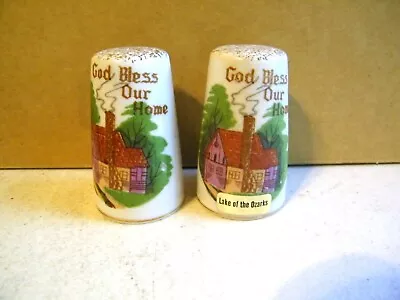 Victoria Ceramics God Bless Our Home Gold Speckled Salt & Pepper Shakers • $11.75