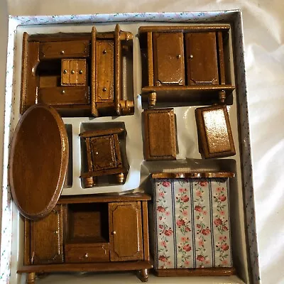 Toy Miniatures Vintage 8 Piece Wood Bedroom Doll House Set In Original Box • $25