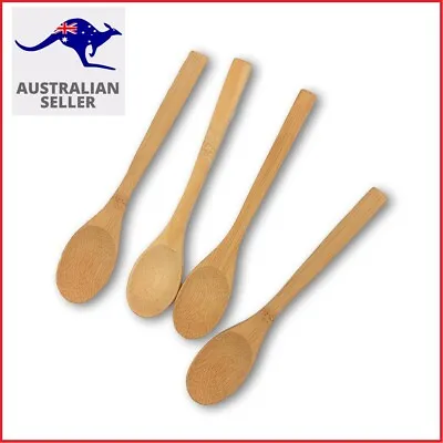 $6.75 • Buy 4pcs Natural Bamboo Wooden Spoon Scoop Dinner Cutlery Kids Food Safe Tea Stirrer