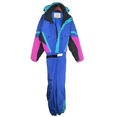 Obermeyer Men’s Vintage One Piece Ski Suit Size Medium Blue Hooded Belt Snowsuit • $345