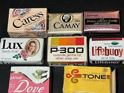 Vintage Lot 8 Soap Bars Lux Tone Camay Lifebouy Caress P-300 Dove Palmolive • £27.98