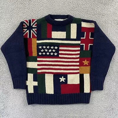 Vintage American Eagle Sweater Men’s S Blue USA Flag 90s Shetland Wool Knit • $34.95