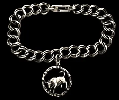 Vintage Sterling Silver DOUBLE LINK 3/8” BRACELET CHAIN  7 1/2” With Bull Charm • $20.99