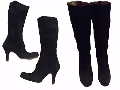 Miss Sixty Black Suede Leather Knee High High Heel Boots Size 37 U.S. 7 Italy • $58