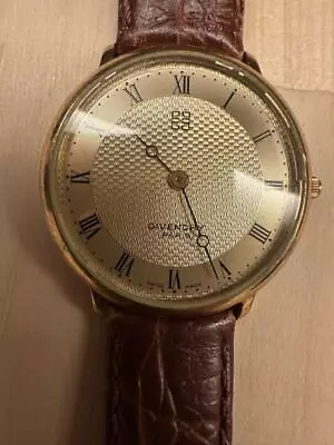 GIVENCHY Vintage Watch Gold Plated Breguet Hand 30mm Swiss Guilloche Pattern • $99