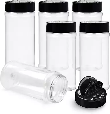 6 Pack 16 Oz Plastic Spice Jars With Black Cap Clear And Safe Plastic Bottle Co • $20.99