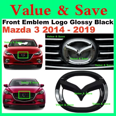 Glossy Black Carbon Fiber Trim Front Grille Rear Trunk Emblem Cover For Mazda 3 • $30.37