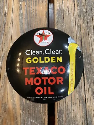 Vintage Golden Texaco Motor Oil Petroleum Dome Porcelain Gas Pump Station Sign • $59