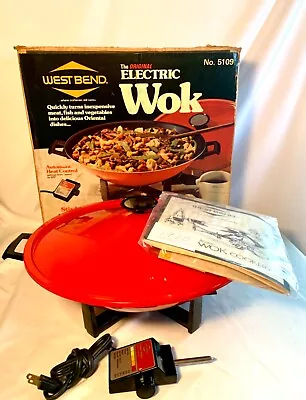 VTG  West Bend #5109 Non-stick Electric Wok Red 6qt.  W/ Papers  TESTED Works US • $39.99