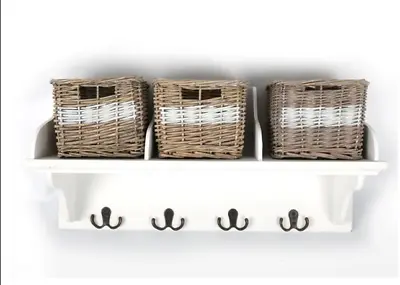 £29.89 • Buy Vintage Wicker Baskets Wall Mounted Storage Hooks Unit Multi-Purpose Rack  Shelf