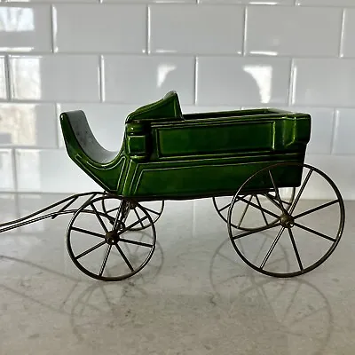 Vtg MCM Met Lox Metlox Carriage Horse Drawn Pottery Buggy Wagon Green Brass • $30