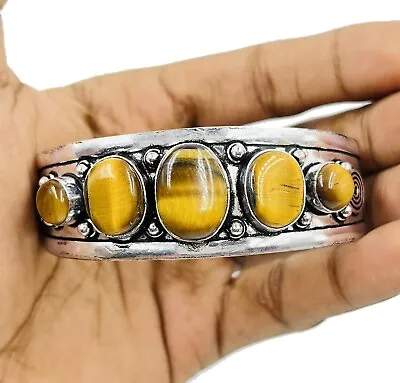 925 Sterling Silver Tiger's Eye Gemstone Handmade Jewelry Men's Cuff Bracelet • $16.79