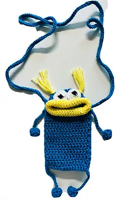 Sausage Lip Monster Crochet Bag Phone Case Cover Crossbody Handmade Blue NEW • $15.03