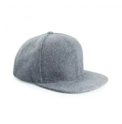 Beechfield Original Flat Peak Snapback Hat Baseball Cap Melton Wool B675 Grey • £5