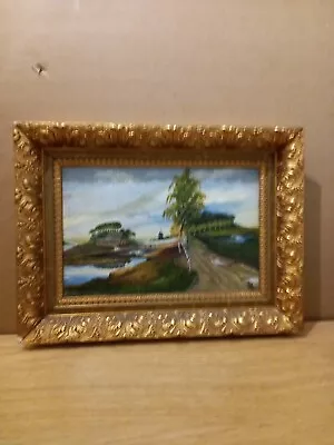 Pretty Oil Painting On Board Gilt Framed • £15