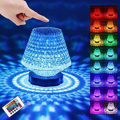 RGB LED Crystal Table Lamp Diamond Rose Bar Night Light Touch Atmosphere Bedside • £8.89