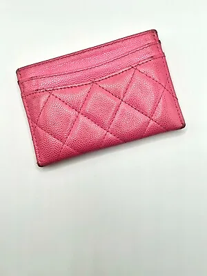 Authentic Pink Chanel Card Holder Caviar Leather Wallet With Pink Interior • £172.79