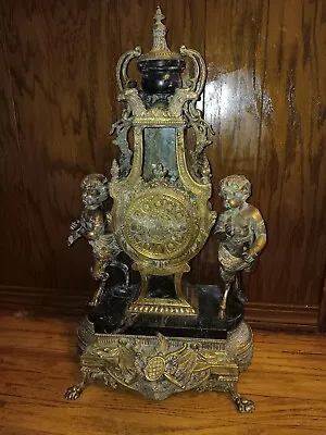 Imperial Brevettato Brass + Marble Franz Hernle Mantle Clock Black Marble  • $320