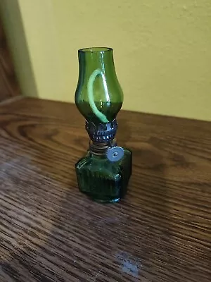 Green Glass Mini Oil Lamp Hurricane Hong Kong 4” Vintage Miniature Small • $18