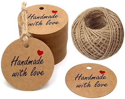 £5.11 • Buy 100 PCS Kraft Gift Tags 5 Cm * 5 Cm Hand Made With Love  Label Birthday Luggage