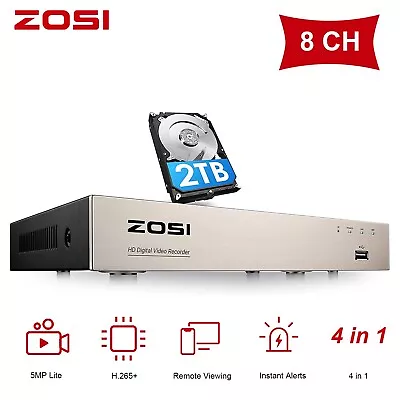 ZOSI 5MP Lite Home CCTV AI DVR 4in1 8 Channel 2TB HDD 24/7 Recorder Surveillance • $199.99