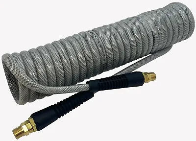 HEAVY DUTY 250 PSI Braided Poly Coiled Hose 1/4 ID 3/8 OD X 20 FT Coil 1/4  MNPT • $25